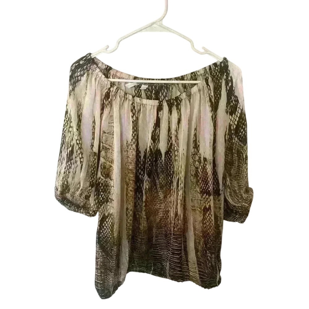 New York & Company Snake Skin Print 3/4 Sleeve Blouse Size Small